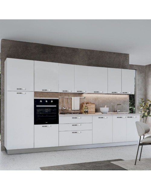 Cucina Petunia 360 cm con elettrodomestici inclusi Petunia colore bianco lucido