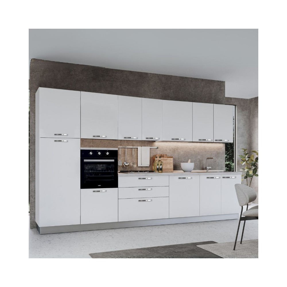 Cucina Petunia 360 cm con elettrodomestici inclusi Petunia colore bianco lucido