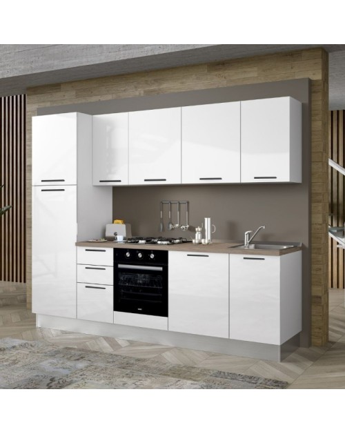Cucina completa con lavastoviglie 270x217H Folk bianco lucido