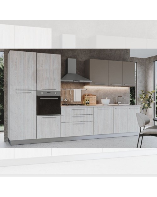 Cucina 360 cm con elettrodomestici Iris colore rovere virginia tortora