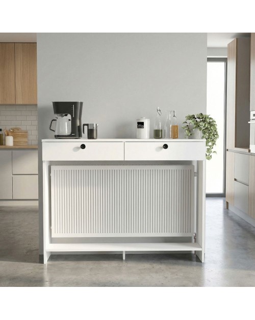 Consolle Copri Termosifone Opelya 130 cm Bianca con Ante a Ribalta – Design Salvaspazio