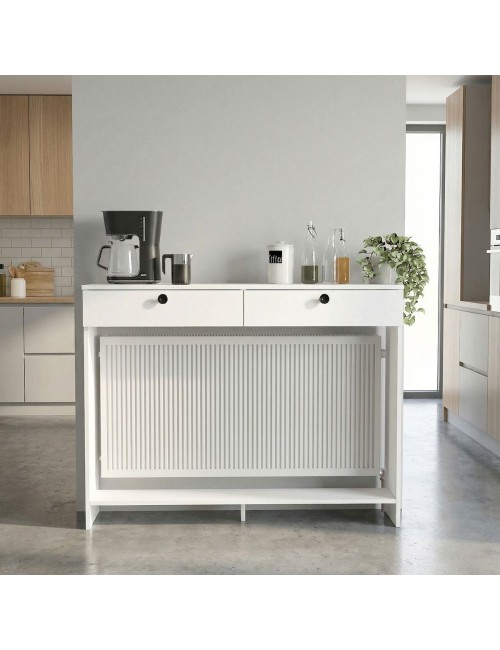 Consolle Copri Termosifone Opelya 130 cm Bianca con Ante a Ribalta – Design Salvaspazio