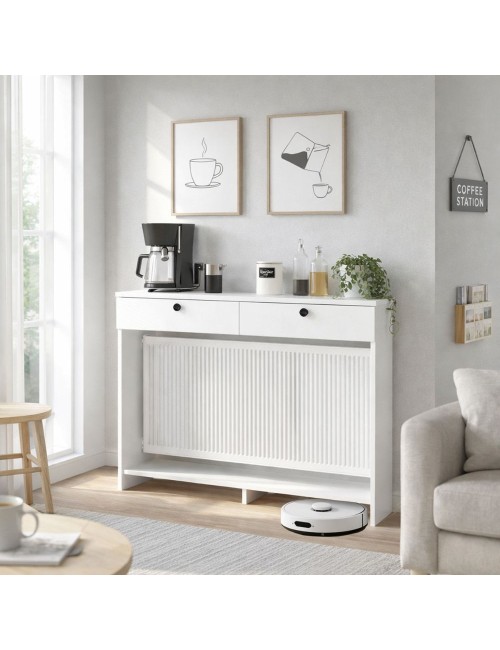 Consolle Copri Termosifone Opelya 130 cm Bianca con Ante a Ribalta – Design Salvaspazio