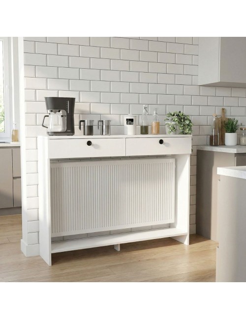 Consolle Copri Termosifone Opelya 130 cm Bianca con Ante a Ribalta – Design Salvaspazio