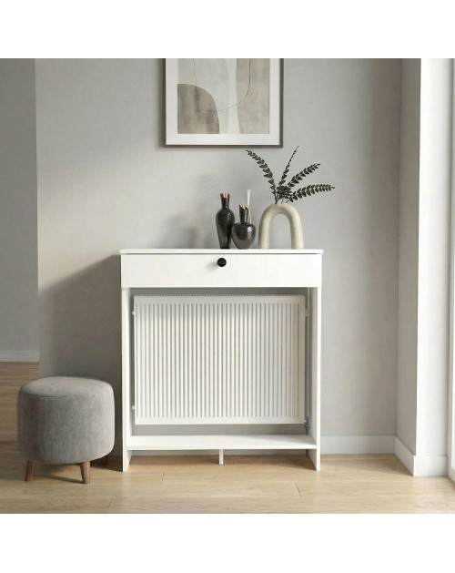 Consolle Copri Termosifone Opelya 90 cm Bianca con Anta a Ribalta – Design Salvaspazio