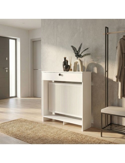 Consolle Copri Termosifone Opelya 90 cm Bianca con Anta a Ribalta – Design Salvaspazio