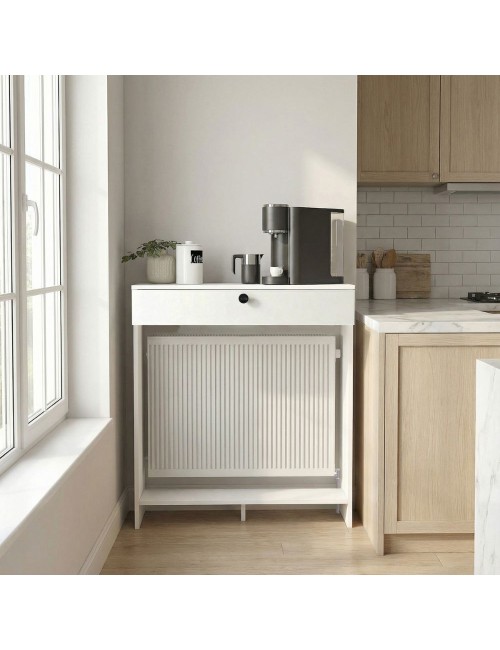 Consolle Copri Termosifone Opelya 90 cm Bianca con Anta a Ribalta – Design Salvaspazio