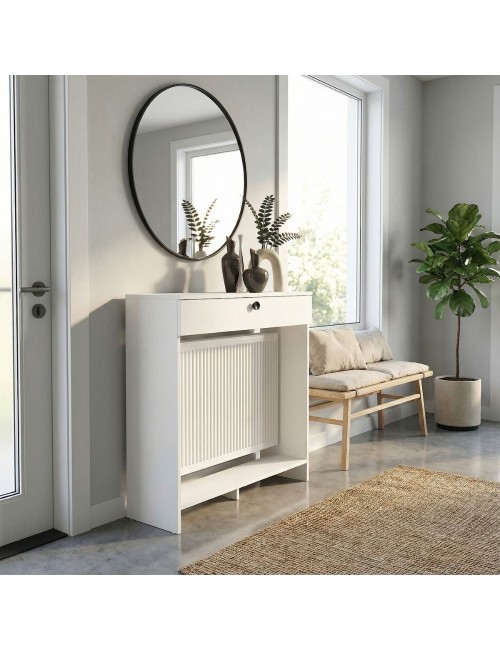 Consolle Copri Termosifone Opelya 90 cm Bianca con Anta a Ribalta – Design Salvaspazio