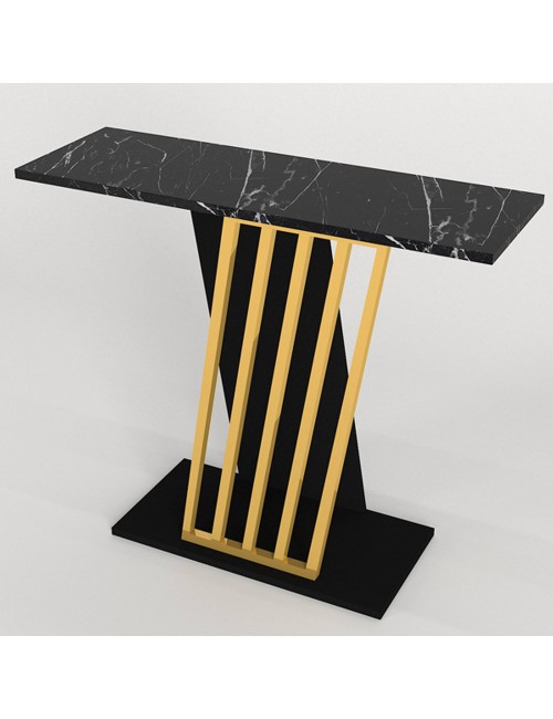 Consolle ingresso Gravity Effetto Marmo Nero con Struttura Nera e Dettagli Oro