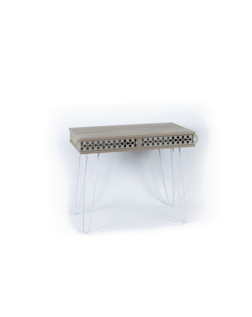 Scrivania Illia Piedi in Metallo Colore Bianco e Piano Colore Rovere 96x51x75 HMT190642