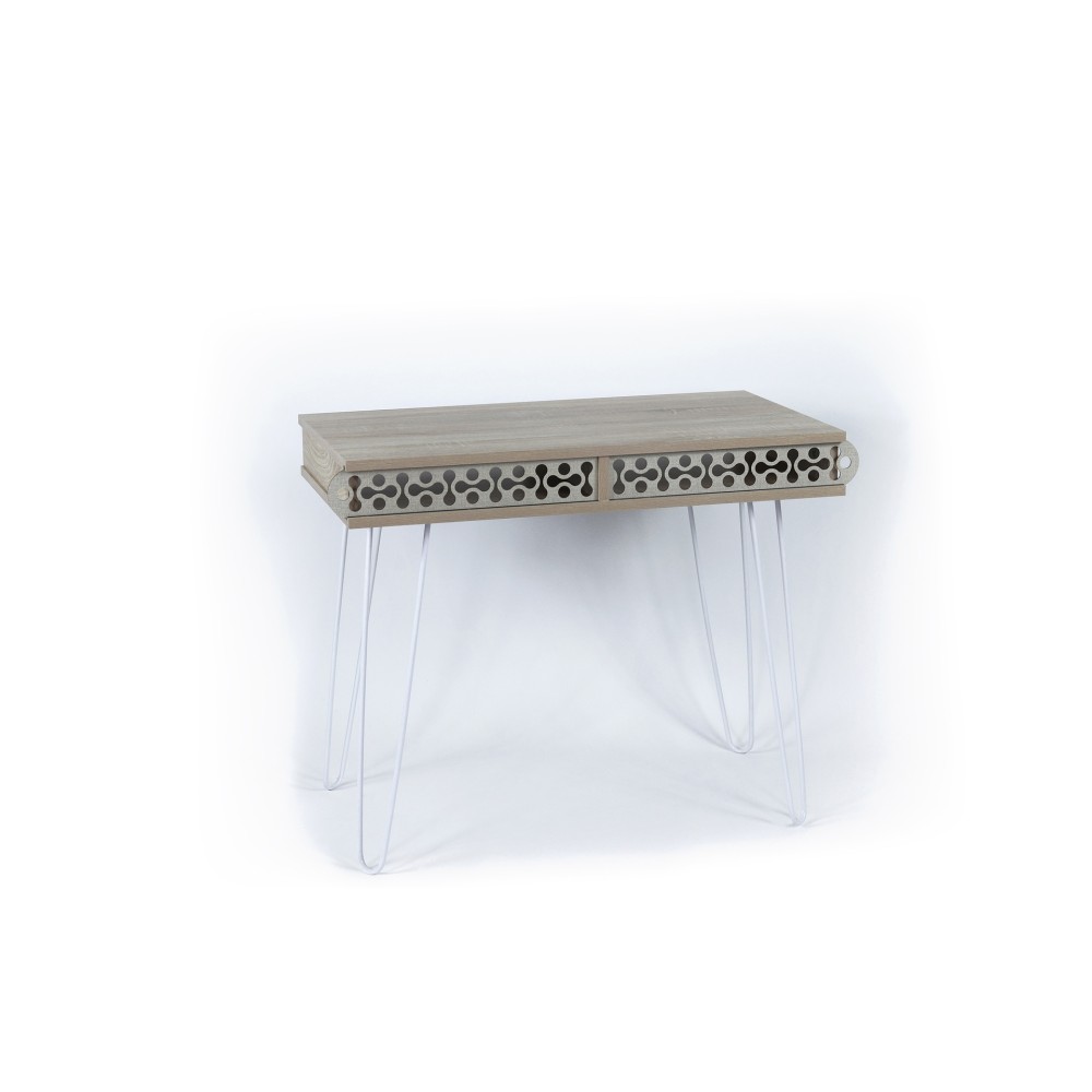 Scrivania Illia Piedi in Metallo Colore Bianco e Piano Colore Rovere 96x51x75 HMT190642
