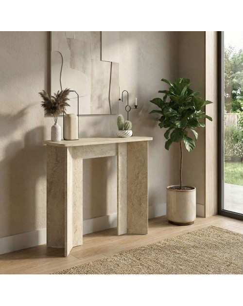 Consolle ingresso Mara Travertino con Gambe Geometriche – Design Moderno