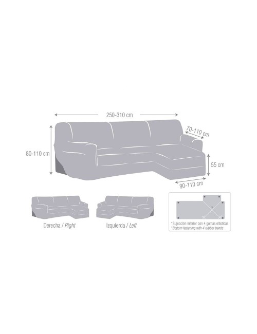 Copridivano Penisola Destra Grigio Troya Elastico 250-310 Bracciolo Lungo