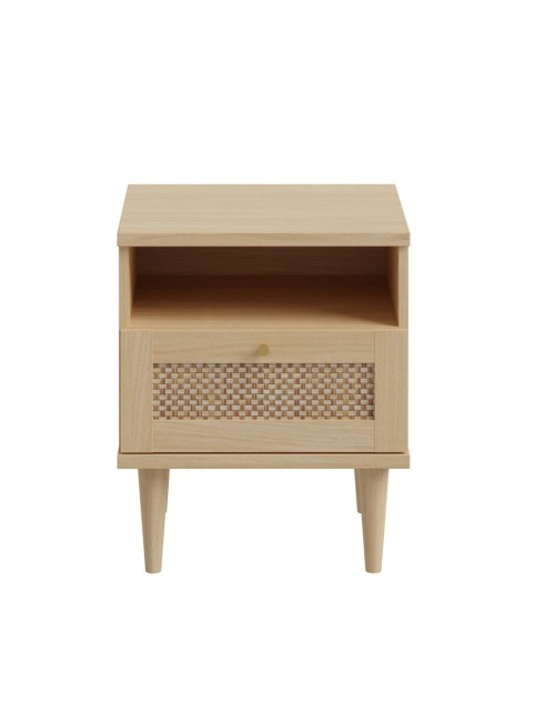 Comodino Livia 1 cassetto in rovere con dettaglio effetto rattan 45.4x41.4x54.5H