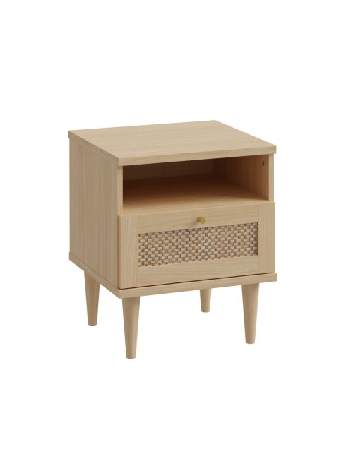 Comodino Livia 1 cassetto in rovere con dettaglio effetto rattan 45.4x41.4x54.5H