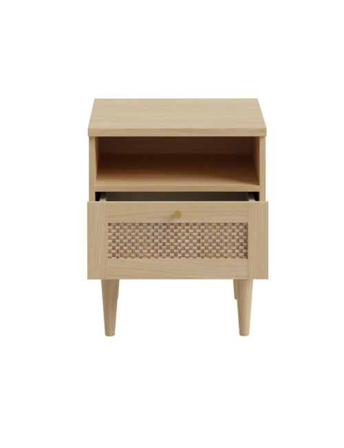 Comodino Livia 1 cassetto in rovere con dettaglio effetto rattan 45.4x41.4x54.5H