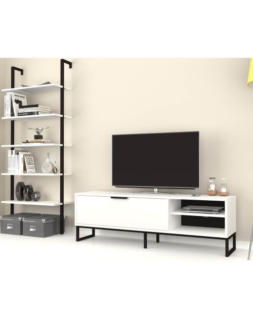 Parete attrezzata porta tv e libreria Way colore bianco