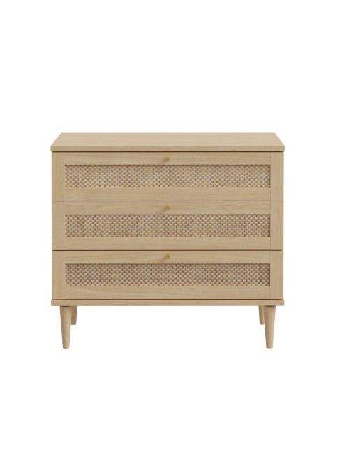 Cassettiera Livia 3 cassetti in rovere con dettagli effetto Rattan 90.4x41.4x80H