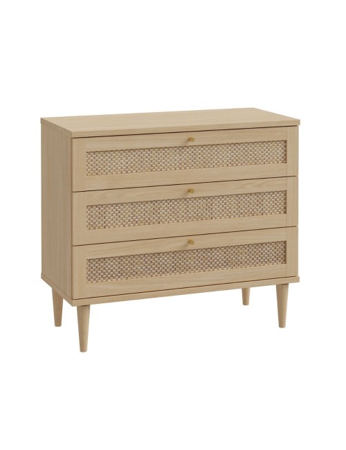 Cassettiera Livia 3 cassetti in rovere con dettagli effetto Rattan 90.4x41.4x80H