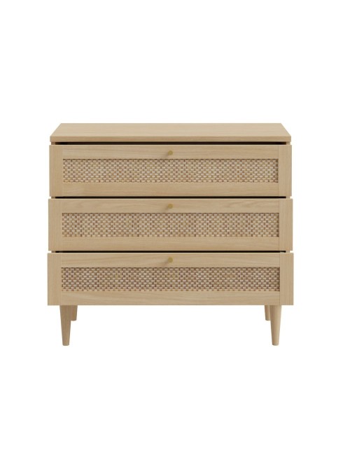 Cassettiera Livia 3 cassetti in rovere con dettagli effetto Rattan 90.4x41.4x80H