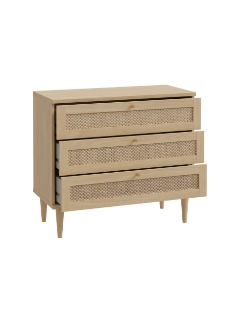 Cassettiera Livia 3 cassetti in rovere con dettagli effetto Rattan 90.4x41.4x80H