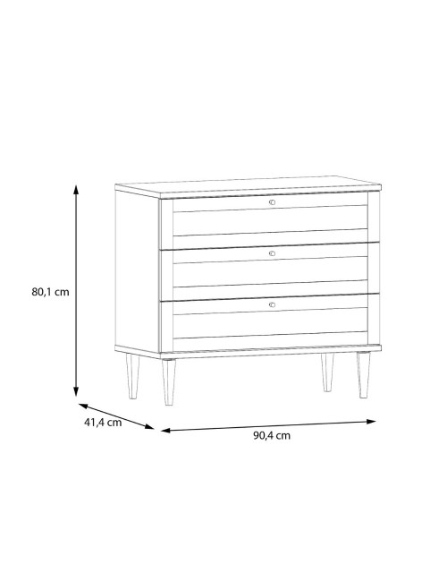 Cassettiera Livia 3 cassetti in rovere con dettagli effetto Rattan 90.4x41.4x80H