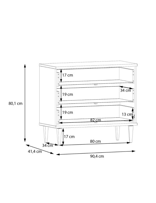 Cassettiera Livia 3 cassetti in rovere con dettagli effetto Rattan 90.4x41.4x80H