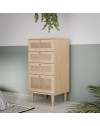 Cassettiera Livia 4 cassetti in rovere con dettagli effetto Rattan 50.4x41.4x109H