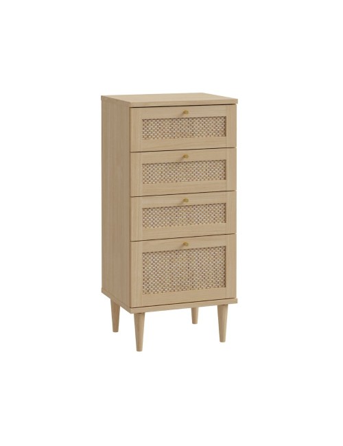 Cassettiera Livia 4 cassetti in rovere con dettagli effetto Rattan 50.4x41.4x109H