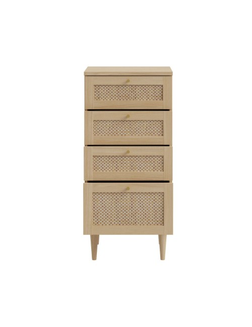 Cassettiera Livia 4 cassetti in rovere con dettagli effetto Rattan 50.4x41.4x109H