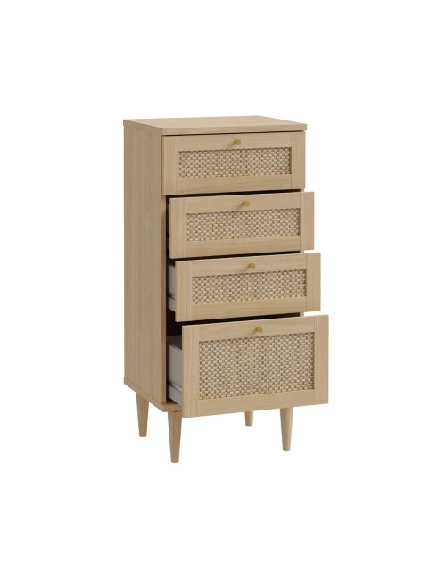 Cassettiera Livia 4 cassetti in rovere con dettagli effetto Rattan 50.4x41.4x109H