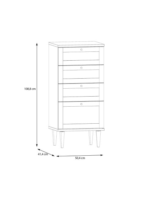 Cassettiera Livia 4 cassetti in rovere con dettagli effetto Rattan 50.4x41.4x109H