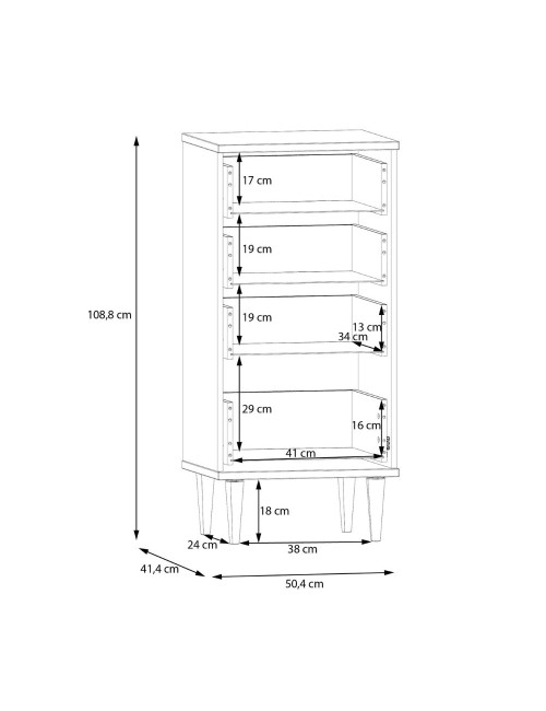 Cassettiera Livia 4 cassetti in rovere con dettagli effetto Rattan 50.4x41.4x109H