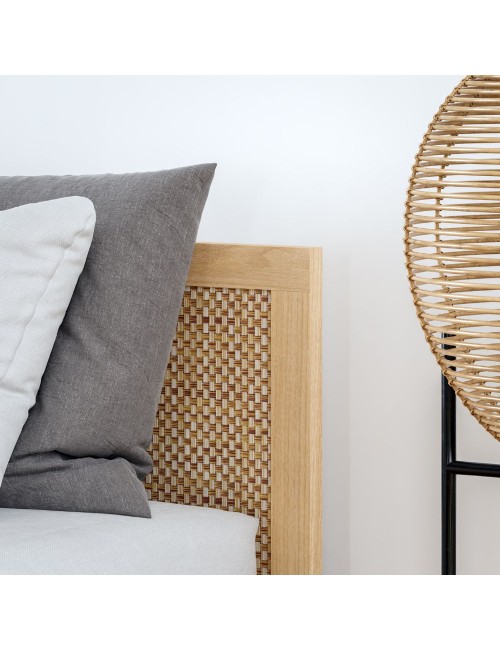 Letto matrimoniale Livia con testiera effetto rattan colore rovere