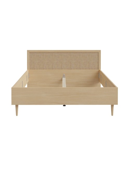 Letto matrimoniale Livia con testiera effetto rattan colore rovere