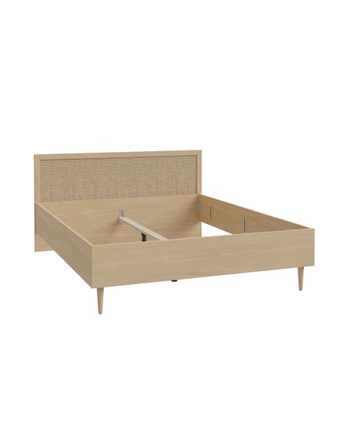 Letto matrimoniale Livia con testiera effetto rattan colore rovere