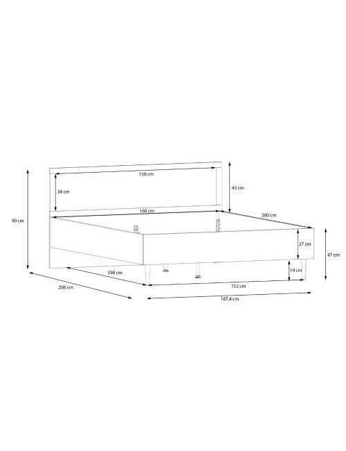 Letto matrimoniale Livia con testiera effetto rattan colore rovere