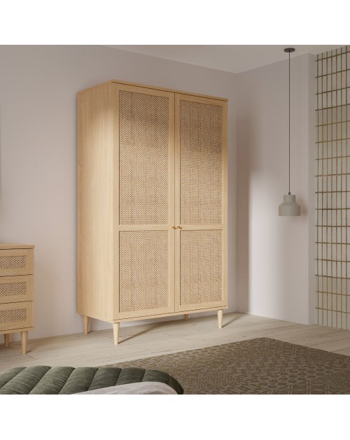 Armadio Livia 2 ante in rovere con dettaglio effetto rattan 110x52x208H