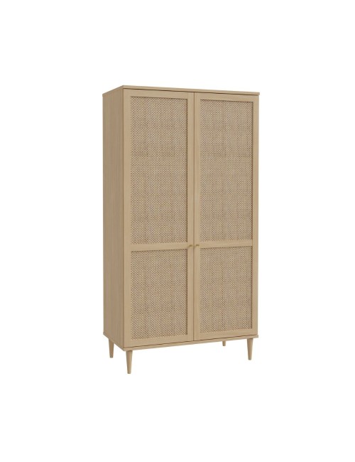Armadio Livia 2 ante in rovere con dettaglio effetto rattan 110x52x208H