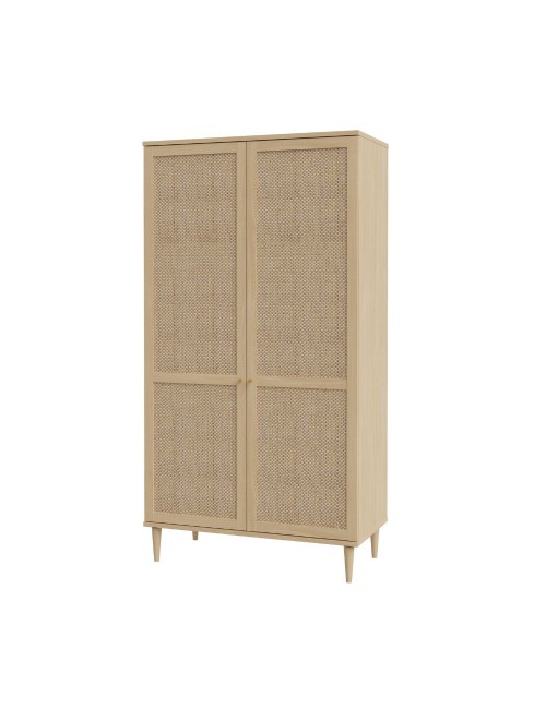 Armadio Livia 2 ante in rovere con dettaglio effetto rattan 110x52x208H