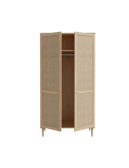 Armadio Livia 2 ante in rovere con dettaglio effetto rattan 110x52x208H