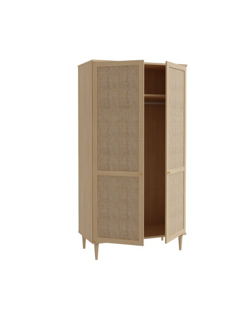 Armadio Livia 2 ante in rovere con dettaglio effetto rattan 110x52x208H