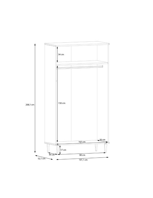 Armadio Livia 2 ante in rovere con dettaglio effetto rattan 110x52x208H