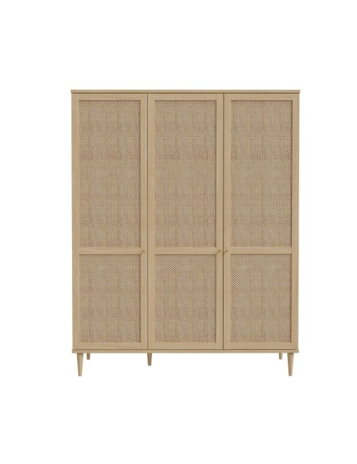 Armadio Livia 3 ante frontali effetto rattan intrecciato colore rovere 165x52x208H