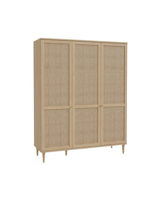 Armadio Livia 3 ante frontali effetto rattan intrecciato colore rovere 165x52x208H