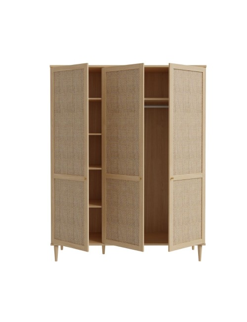 Armadio Livia 3 ante frontali effetto rattan intrecciato colore rovere 165x52x208H