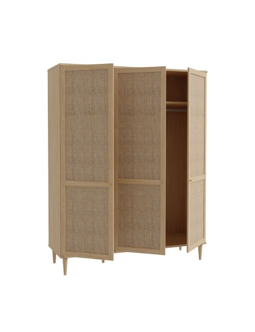 Armadio Livia 3 ante frontali effetto rattan intrecciato colore rovere 165x52x208H