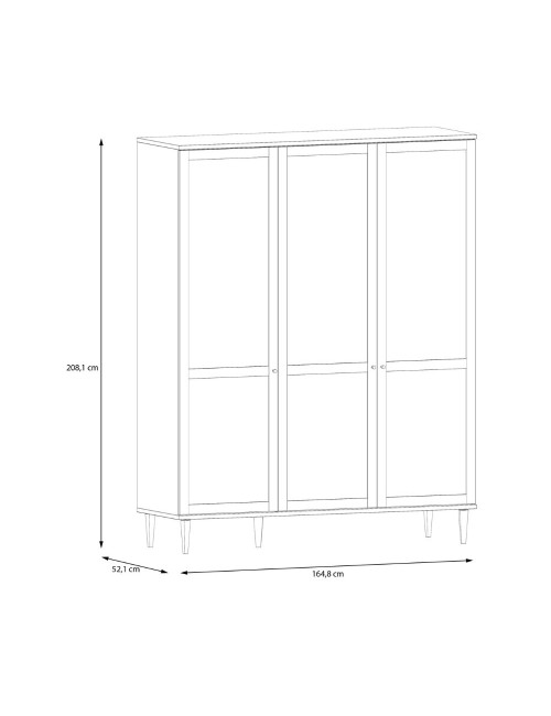 Armadio Livia 3 ante frontali effetto rattan intrecciato colore rovere 165x52x208H