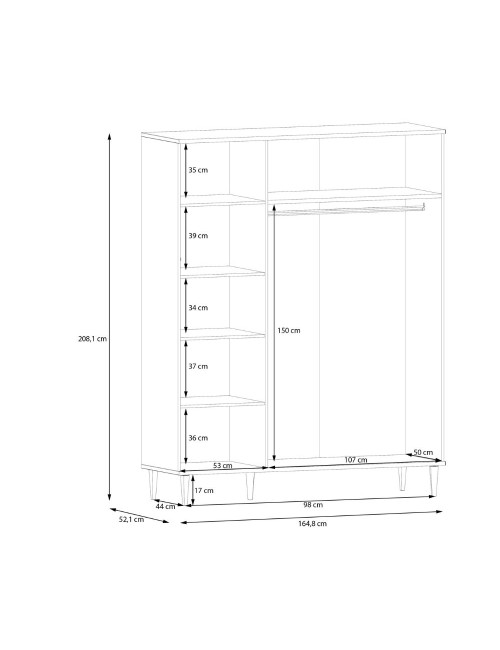 Armadio Livia 3 ante frontali effetto rattan intrecciato colore rovere 165x52x208H