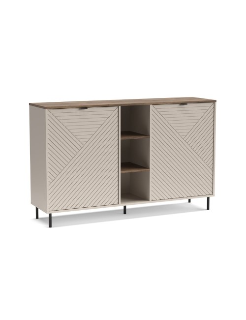 Credenza Mirage08 con 2 ante design geometrico e vani a giorno – Cashmere e Rovere